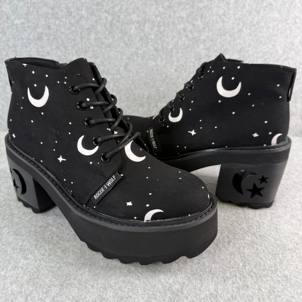 Rogue + Wolf Eclipse Black Celestial Moon Star Platform Gothic Boots Womens 6